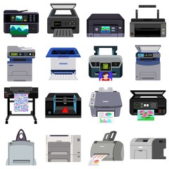 Poster - printer icons set. flat set of printer vector icons for web design