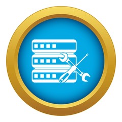 Poster - Database with screwdriver and spanner icon blue vector isolated on white background for any design
