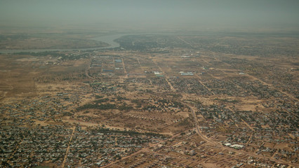 Aerial view to NDjamena and Chari or Chari river, Chad