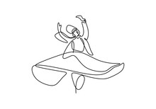 Whirling Dervish Continuous One Line Drawing Minimalist Design On White Background Vector Illustration Minimalism Style.