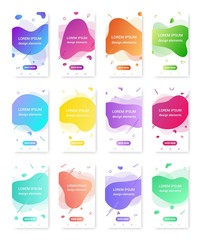 Poster - 12 Modern liquid abstract element shape gradient memphis style design fluid vector colorful illustration banner set simple shape template for presentation, flyer, brochure isolated on white background