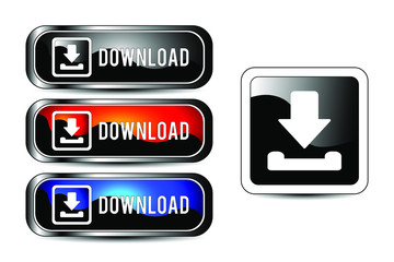 Poster - Set of vector Download  buttons with shadows. Different gradient colors. Isolated on white background.