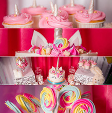 Collage With Unicorn Sweets For A Party