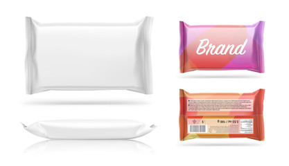 realistic flow pack mockup. front and side view. vector illustration. easy to use for presentation y
