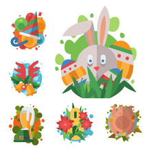 Happy Holidays Different Icons Holidays Symbols Decoration Traditional Celebration Gift Badge.
