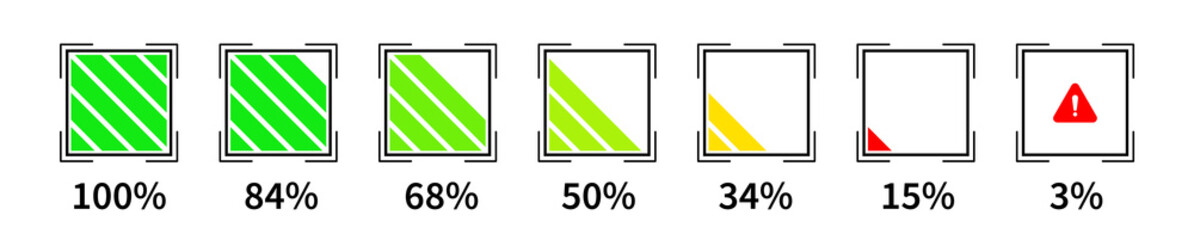 Aufkleber - Modern battery indicator for various types of smart devices. Vector square battery charge indicator design. Element for interface design.