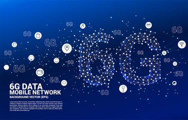 Poster - Vector Polygon dot connect line shaped 6G mobile network with function icon. Concept for mobile phone data technology.