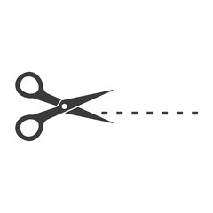 Poster - Black scissors cut line icon template color editable. Scissors cut line symbol vector sign isolated on white background. Simple logo vector illustration for graphic and web design.