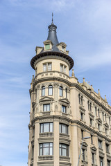 Facades and traditional architecture in the old town of Barcelona, Spain