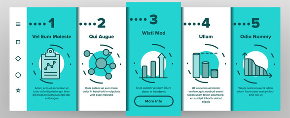 Wall Mural - Analysing Data Vector Onboarding Mobile App Page Screen. Information Analysis Charts, Diagrams Linear Pictograms. Statistical Reports, Presentations, Analytical Thinking. Illustrations