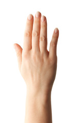 Woman Hands gestures on over white background. Isolated.