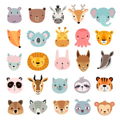 big animal set. cute faces. hand drawn characters.