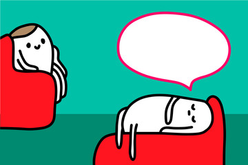 Leinwandbilder - Psychotherapy session hand drawn vector illustration in cartoon style. Two men talking