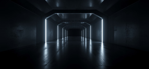 Futuristic Sci Fi Elegant Graphic Background Dark Reflective Grunge Concrete Alien Spaceship Tunnel Corridor Hall Room Gallery Garage Lights Glowing Virtual 3D Rendering