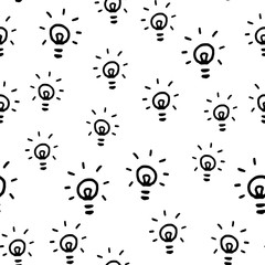Wall Mural - Seamless pattern Hand Drawn bulb doodle. Sketch style icon. Decoration element. Isolated on white background. Flat design. Vector illustration