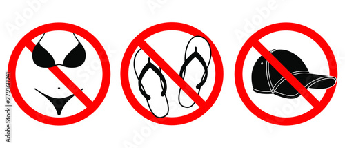 Cuadros en Lienzo Bikini, open footwear and caps prohibited icons set
