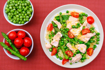 Wall Mural - Healthy Summmer Lunch Poached Salmon and Vegetables