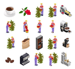 Sticker - Coffee Industry Isometric Icons Set 