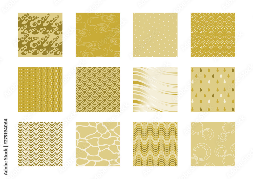 水 模様 イメージ 背景イラスト セット 金 Wall Mural Osame