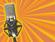 © paseven - Vector banner with studio microphone on the abstract background with orange rays in retro style. Professional sound recording equipment. Suitable for banner, ad, poster, invitation to karaoke party