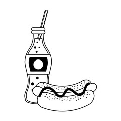 Sticker - Fast food hot dog with cola soda bottle in black and white