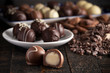 Chocolate Truffles on a Rustic Wooden Table