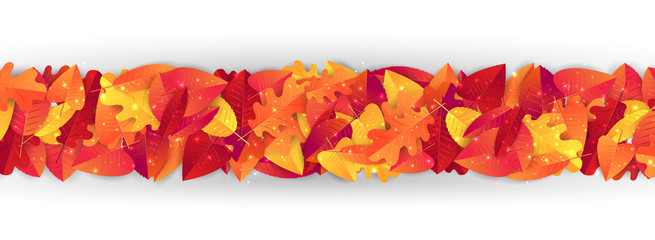 Wall Mural - Autumn leaves divider strip. Realistic vector illustration.