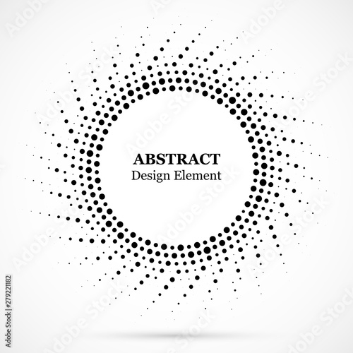 Black abstract vector circle frame halftone dots design element.Halftone effe...