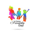 © Мария Неноглядова - Silhouettes of jumping multicolored friends. Happy Friends Day. Usable as greeting cards, posters, clothing, t-shirt for your friends. Vector illustration
