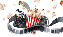 Vector Movie Cinema Poster Flying Popcorn Tape