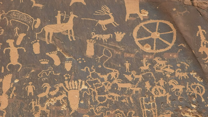 shot of american indian art on newspaper rock, utah