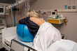 Woman during contractions on a fitness ball Parturition hospital