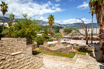Wall Mural - The old town of budva with ruins in the foreground