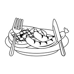 Sticker - Tasty barbecue grilled food cartoon in black and white