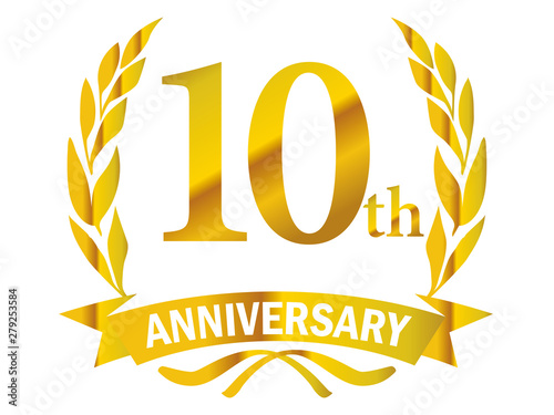 月桂樹をモチーフにしたアニバーサリーのゴールドメタリックのロゴ 10周年 月桂冠 ローレル 10th Anniversary Logo Stock Vector Adobe Stock