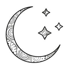 Wall Mural - crescent moon and stars with abstract patterns on isolation background. design for spiritual relaxat