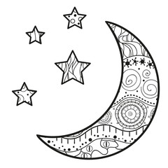 Wall Mural - crescent moon and stars with abstract patterns on isolataion background. design for spiritual relaxa