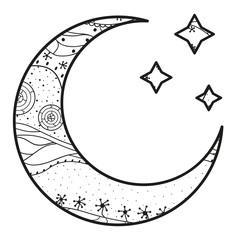 Wall Mural - crescent moon and stars with abstract patterns on isolation background. design for spiritual relaxat
