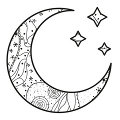 Wall Mural - crescent moon and stars with abstract patterns on isolation background. design for spiritual relaxat