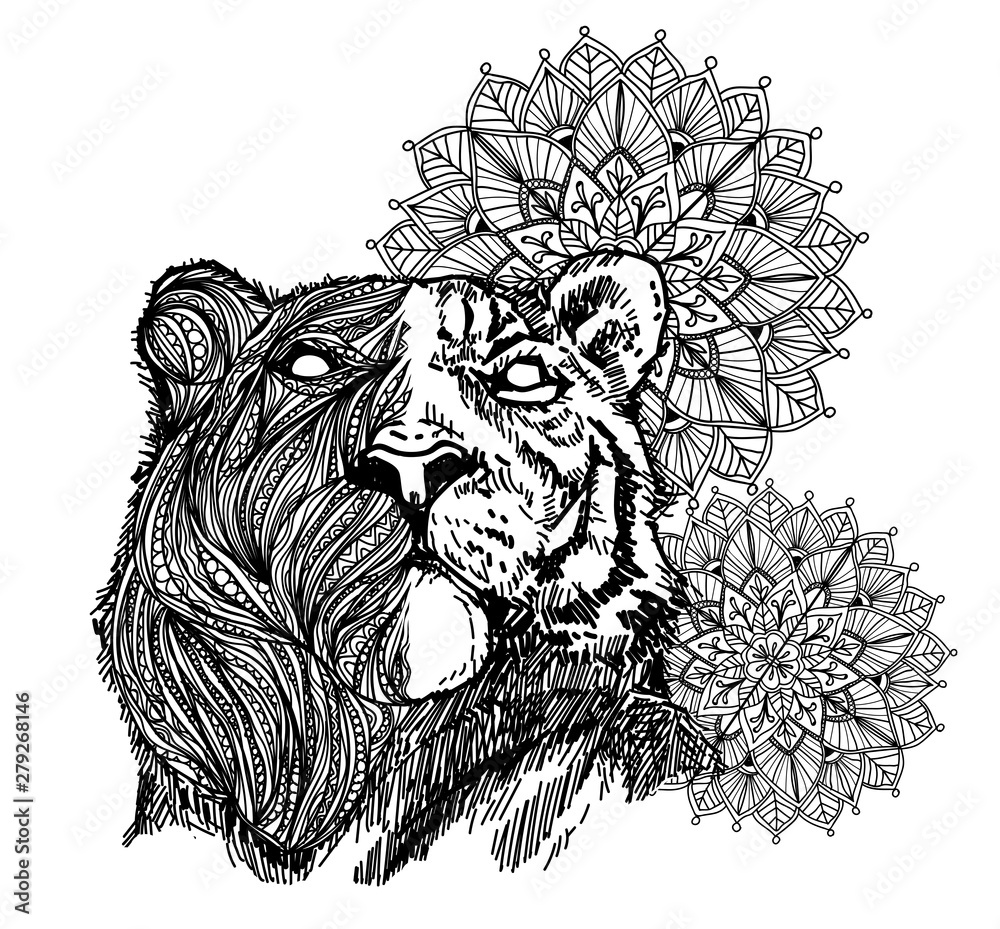 Tattoo Art Tiger Hand Drawing And Sketch Black And White With Line Art Illustration Isolated On White Background Do Pokoju Mlodziezowego Naklejki Ecowall24 Pl