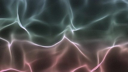 Poster - 4K Seamless wavy background. Glowing green and red neon waves. Animation of dynamic wave element. Hi tech concept.