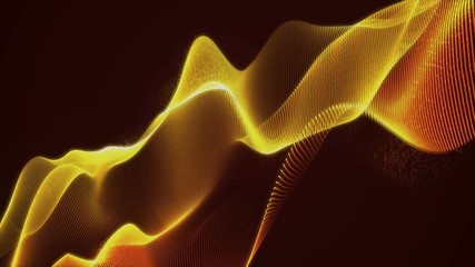 Poster - 4K Seamless wavy background. Glowing yellow and orange neon waves. Animation of dynamic wave element. Hi tech concept.