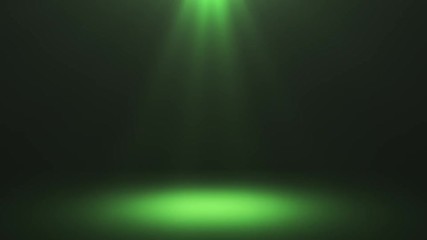 Wall Mural - 4K Stage lights shining at floor. Scene with green spotlight. Flashing rays. Festive abstract motion background.