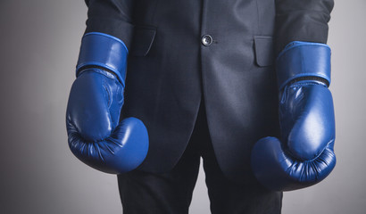 Wall Mural - Businessman in boxing gloves. Business, Power, Sport