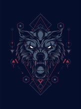 Wild Wolf Head Logo Illustration With Sacred Geometry Pattern As The Background