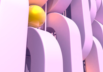 Poster - Abstract background with pink square pipes and shiny golden balls