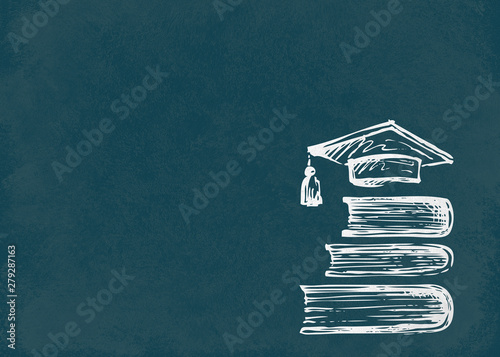 Cuadros en Lienzo Hat graduation with pile books.