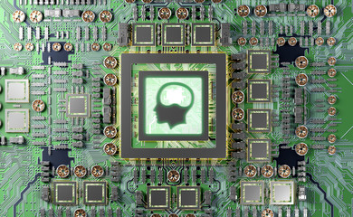 Fototapete - artificial intelligence in a modern gpu card 3d rendering