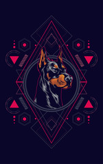 Dog head illustration with sacred geometry pattern as the background