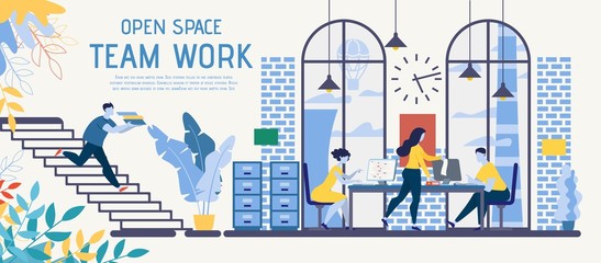 Open Space Coworking for Teamwork Vector Ad Banner